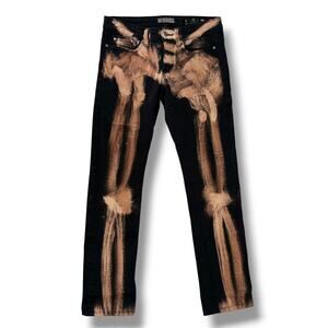Lip Service Rude Fit Skeleton Bleach Print Jeans Black Sz 28 X 31 Punk Goth Emo